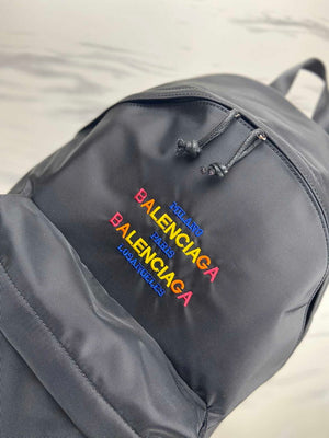 BALENCIAGA Nylon Embroidered Explorer Backpack Milano Paris Los Angeles Black