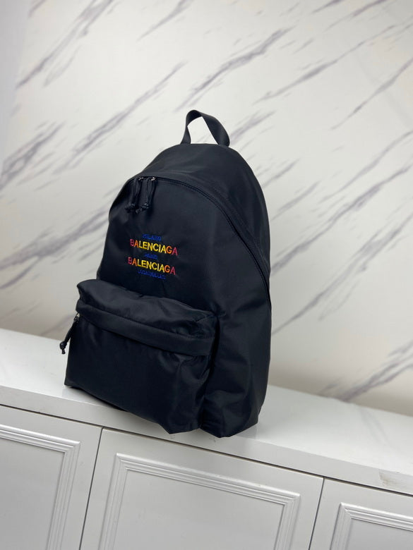 BALENCIAGA Nylon Embroidered Explorer Backpack Milano Paris Los Angeles Black