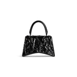 WOMEN'S HOURGLASS SMALL HANDBAG CRUSHED EFFECT IN BLACK