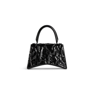 WOMEN'S HOURGLASS SMALL HANDBAG CRUSHED EFFECT IN BLACK