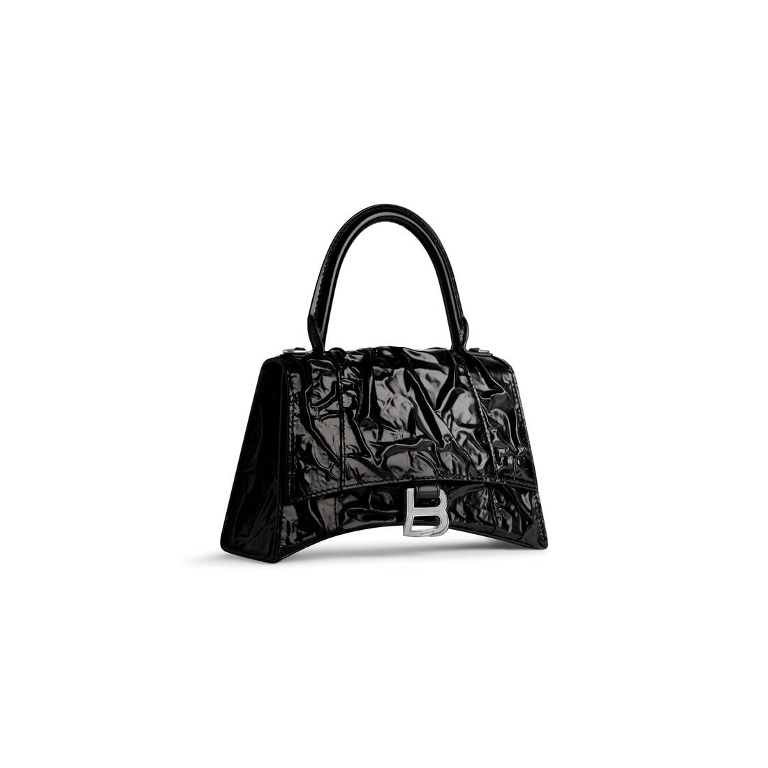 WOMEN'S HOURGLASS SMALL HANDBAG CRUSHED EFFECT IN BLACK