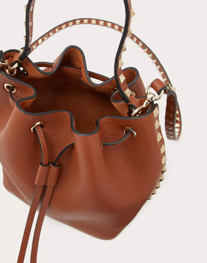 ROCKSTUD GRAINY CALFSKIN BUCKET BAG