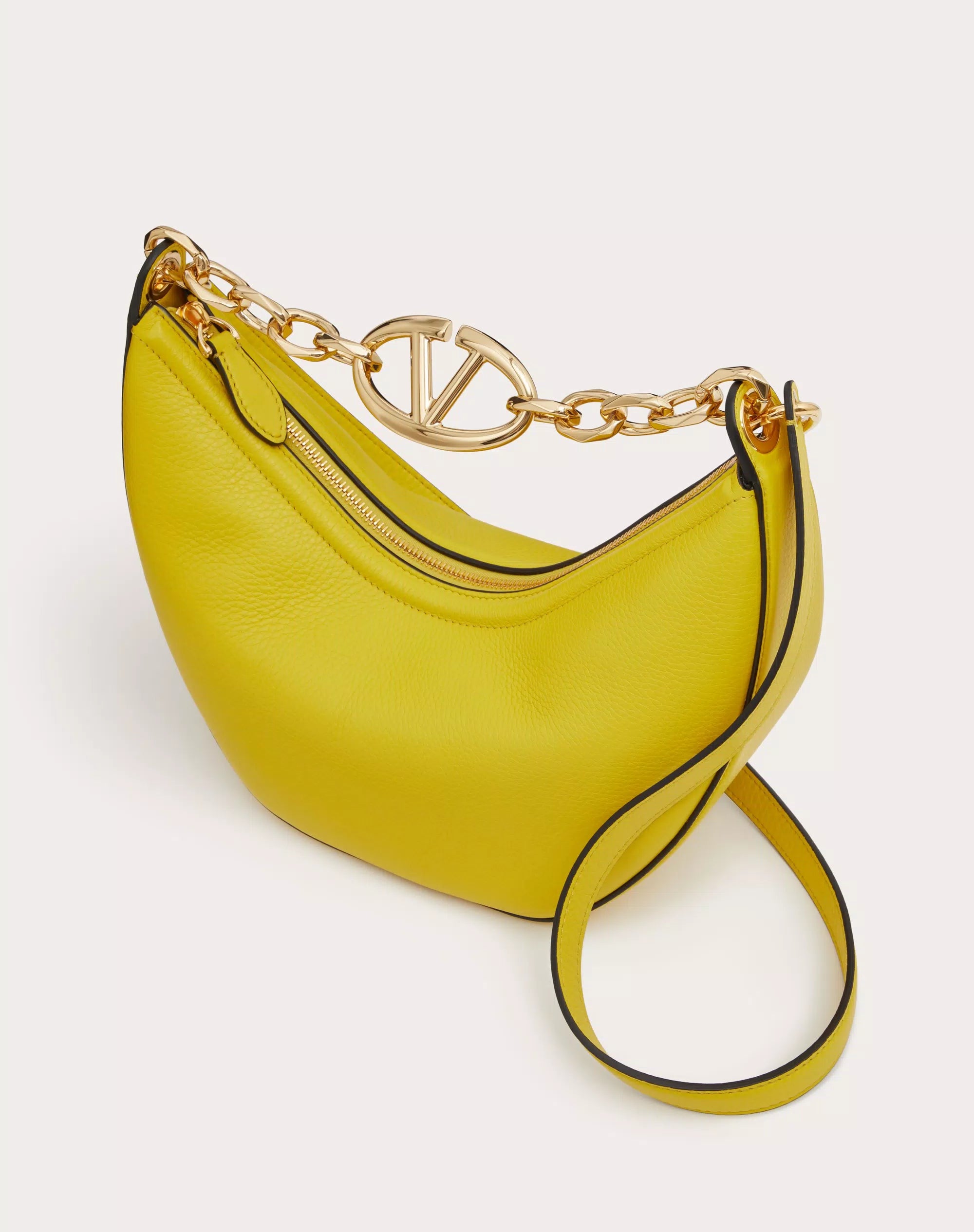 SMALL VLOGO MOON HOBO BAG IN LEATHER WITH CHAIN