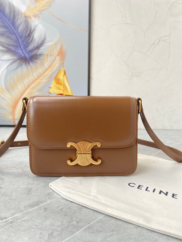 CELINE Shiny Calfskin Medium Triomphe Bronze