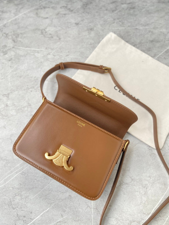 CELINE Shiny Calfskin Medium Triomphe Bronze