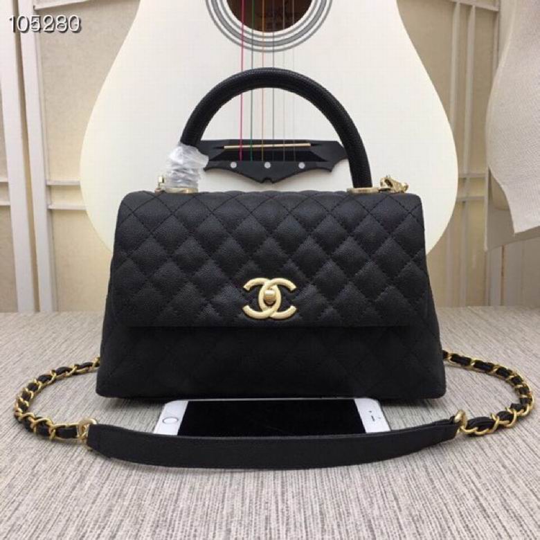 CHANEL Caviar Lizard Embossed Quilted Small Coco Handle Flap Black