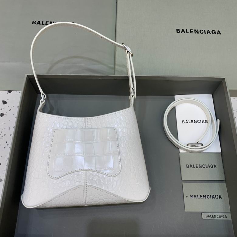 BALENCIAGA   Xx Bb-logo Crocodile-effect Leather Shoulder Bag In White