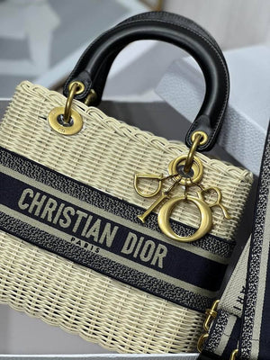 CHRISTIAN DIOR  Wicker Oblique Medium Lady Dior Bag Blue