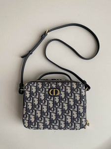 Dior Dior Box 30 Montaigne handbag in navy blue monogram canvas Oblique and navy blue leather