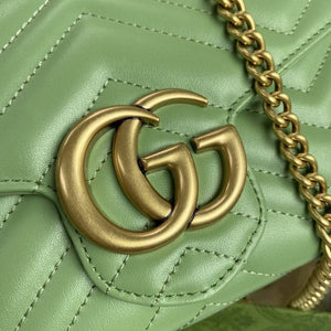 GUCCI - Calfskin Matelasse Small GG Marmont Chain Shoulder Bag Salamander Green