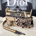 Dior Unisex CD Small Diorcamp Bag Beige Jute Canvas Embroidered Union Motif