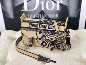 Dior Unisex CD Small Diorcamp Bag Beige Jute Canvas Embroidered Union Motif