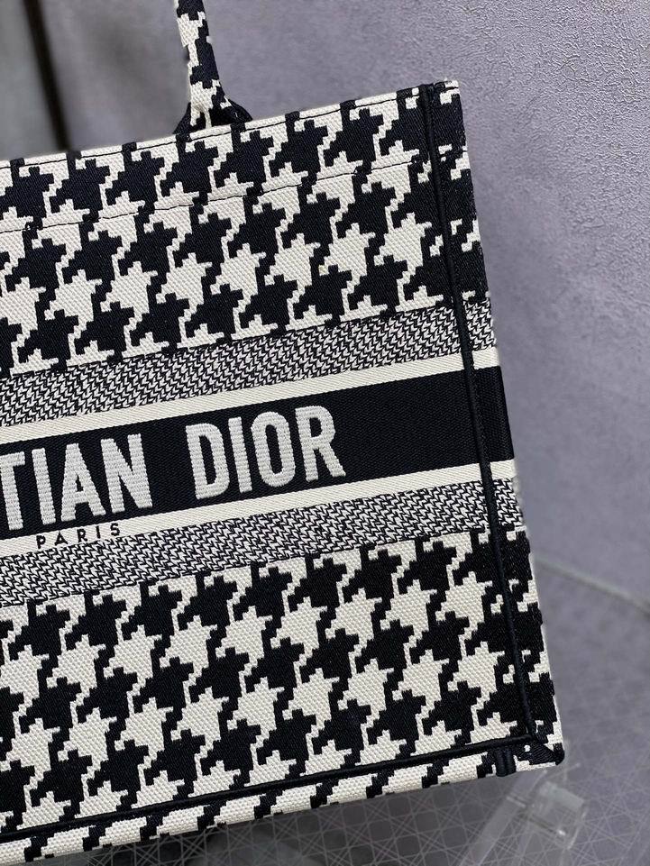 CHRISTIAN DIOR  Canvas Houndstooth Embroidered Small Book Tote Black White