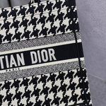 CHRISTIAN DIOR  Canvas Houndstooth Embroidered Small Book Tote Black White