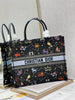 CHRISTIAN DIOR  Canvas Embroidered Medium Pixel Zodiac Book Tote Black Multicolor