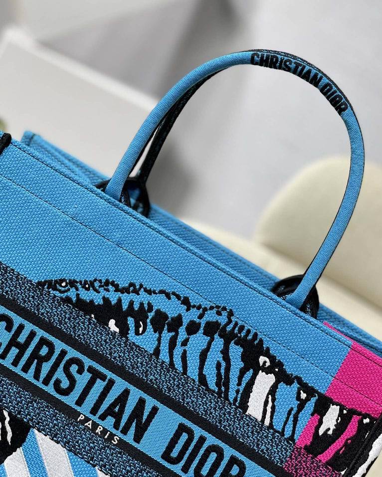 CHRISTIAN DIOR PINK & BLUE ZEBRA PRINTED BOOK TOTE