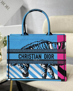 CHRISTIAN DIOR PINK & BLUE ZEBRA PRINTED BOOK TOTE