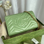 GUCCI - Calfskin Matelasse Small GG Marmont Chain Shoulder Bag Salamander Green