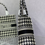 CHRISTIAN DIOR  Canvas Houndstooth Embroidered Small Book Tote Black White