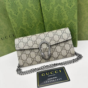 GUCCI - GG Supreme Monogram Dionysus Chain Clutch Wallet Beige Black