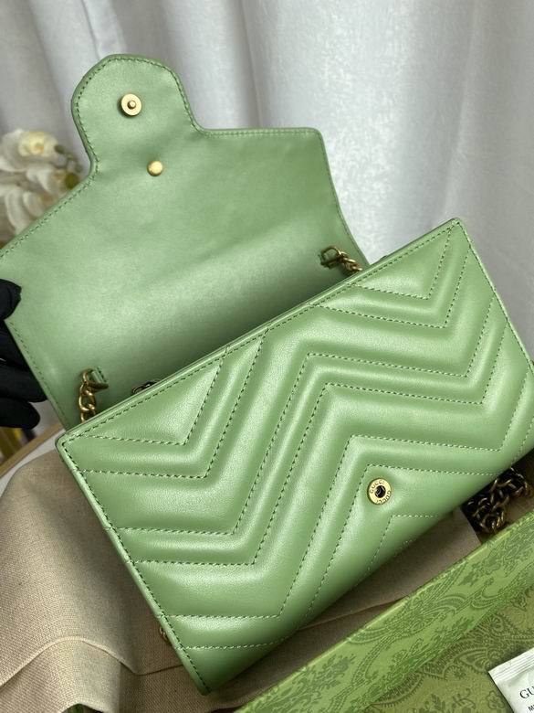 GUCCI - Calfskin Matelasse Small GG Marmont Chain Shoulder Bag Salamander Green