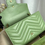 GUCCI - Calfskin Matelasse Small GG Marmont Chain Shoulder Bag Salamander Green