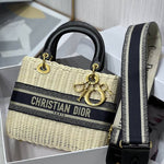 CHRISTIAN DIOR  Wicker Oblique Medium Lady Dior Bag Blue