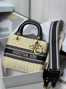 CHRISTIAN DIOR  Wicker Oblique Medium Lady Dior Bag Blue