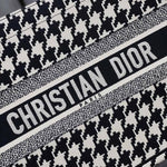 CHRISTIAN DIOR  Canvas Houndstooth Embroidered Small Book Tote Black White