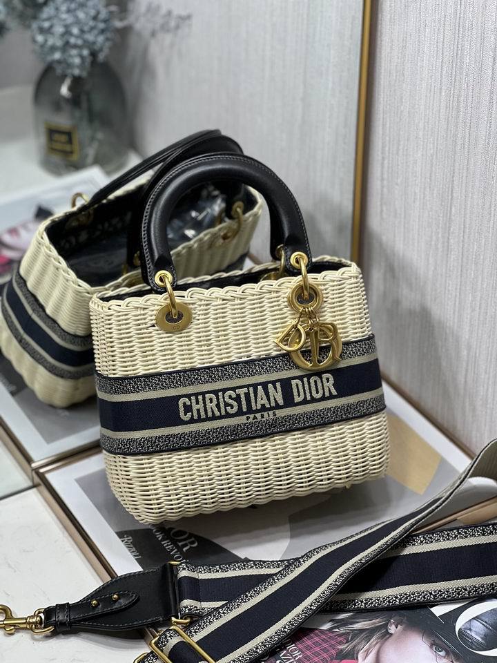 CHRISTIAN DIOR  Wicker Oblique Medium Lady Dior Bag Blue