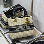 CHRISTIAN DIOR  Wicker Oblique Medium Lady Dior Bag Blue