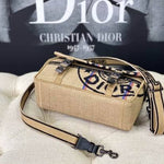 Dior Unisex CD Small Diorcamp Bag Beige Jute Canvas Embroidered Union Motif