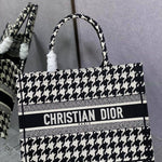 CHRISTIAN DIOR  Canvas Houndstooth Embroidered Small Book Tote Black White