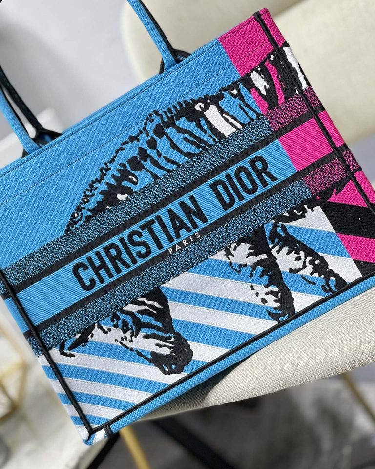 CHRISTIAN DIOR PINK & BLUE ZEBRA PRINTED BOOK TOTE