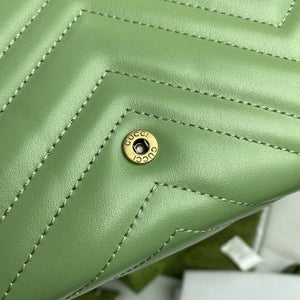 GUCCI - Calfskin Matelasse Small GG Marmont Chain Shoulder Bag Salamander Green