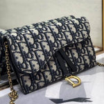 SADDLE POUCH WITH CHAINBlue Dior Oblique Jacquard