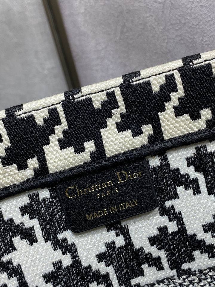 CHRISTIAN DIOR  Canvas Houndstooth Embroidered Small Book Tote Black White