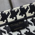 CHRISTIAN DIOR  Canvas Houndstooth Embroidered Small Book Tote Black White