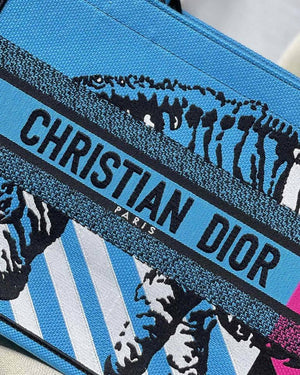 CHRISTIAN DIOR PINK & BLUE ZEBRA PRINTED BOOK TOTE