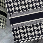 CHRISTIAN DIOR  Canvas Houndstooth Embroidered Small Book Tote Black White