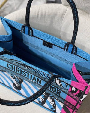 CHRISTIAN DIOR PINK & BLUE ZEBRA PRINTED BOOK TOTE