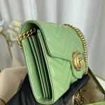 GUCCI - Calfskin Matelasse Small GG Marmont Chain Shoulder Bag Salamander Green