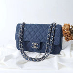 Chanel, Blue Denim Square Mini Single Flap Handbag Shiny Silver Hardware