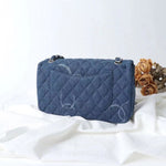 Chanel, Blue Denim Square Mini Single Flap Handbag Shiny Silver Hardware