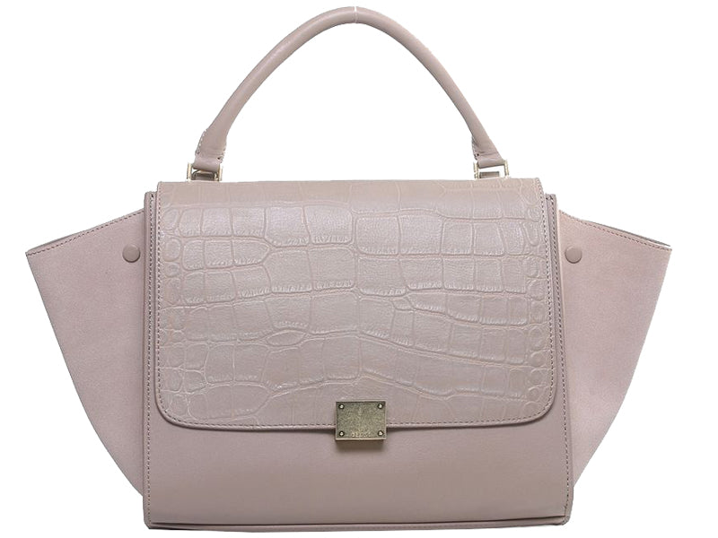 CELINE TRAPEZE SHOULDER BAG MULTICOLOR CROC LEATHER LIGHT KHAKI/KHAKI SUEDE