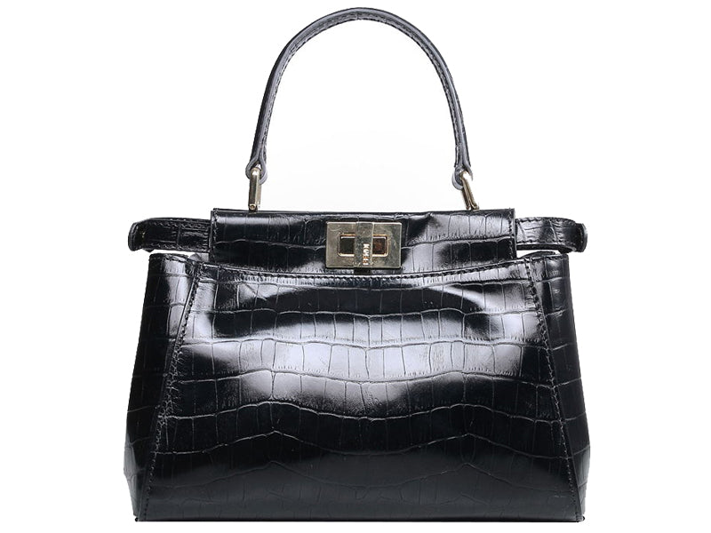 FENDI ICONIC MINI PEEKABOO BAG IN CROCO LEATHER BLACK