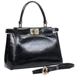 FENDI ICONIC MINI PEEKABOO BAG IN CROCO LEATHER BLACK