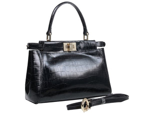 FENDI ICONIC MINI PEEKABOO BAG IN CROCO LEATHER BLACK