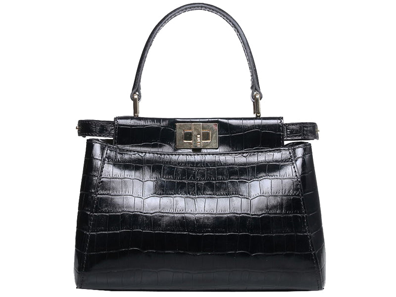 FENDI ICONIC MINI PEEKABOO BAG IN CROCO LEATHER BLACK