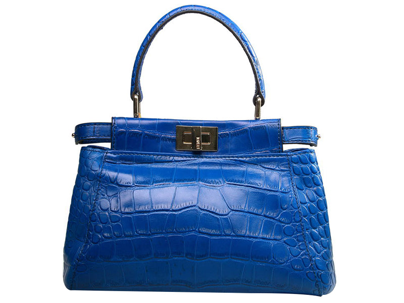 FENDI ICONIC MINI PEEKABOO BAG IN CROCO LEATHER LIGHT BLUE